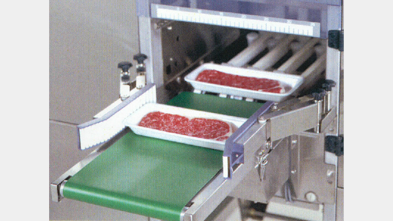 Infeed conveyor - This is a compact conveyor for feeding trays into the packaging machine.