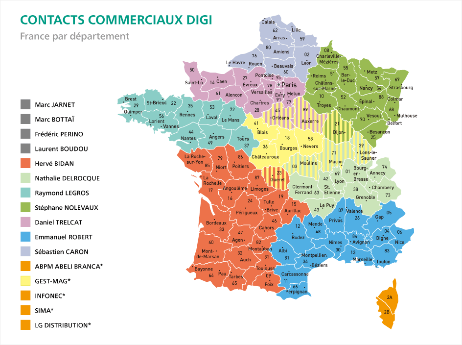 CONTACTS COMMERCIAUX DIGI France par département